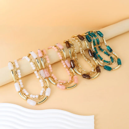 Retro Geometric Arylic Alloy Beaded Chain Paperclip Chain Layered Necklaces
