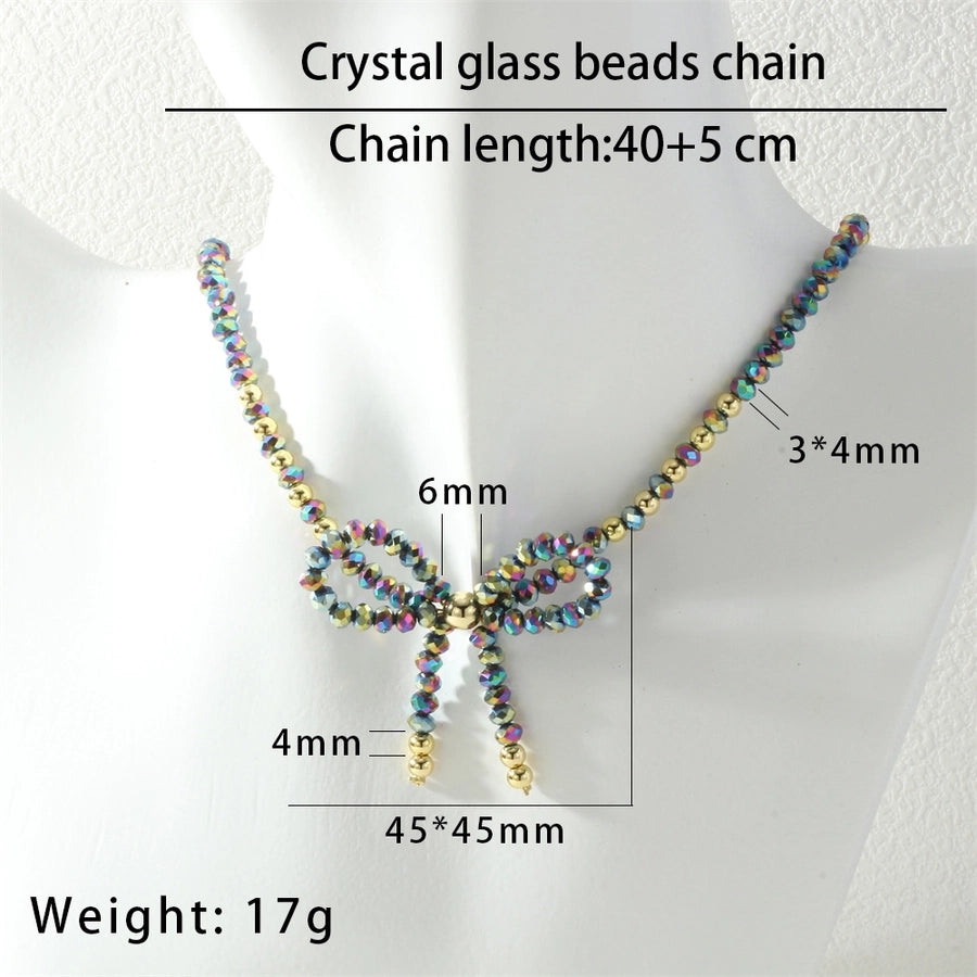 Cute Punk Lolita Bow Knot Glass Beaded Chain Beaded Necklaces