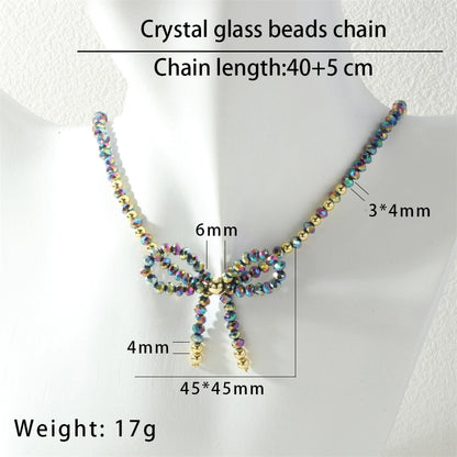 Cute Punk Lolita Bow Knot Glass Beaded Chain Beaded Necklaces