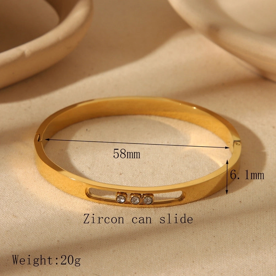 Elegant Luxurious Commute Solid Color 304 Stainless Steel 18K Gold Plated Zircon Bangle In Bulk