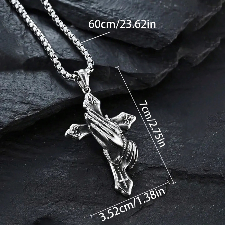 3PCs Men's Stainless Steel Necklace Suit Cross Pendant Necklace Suit Men's Gift Daily Wild Jewelry Suit