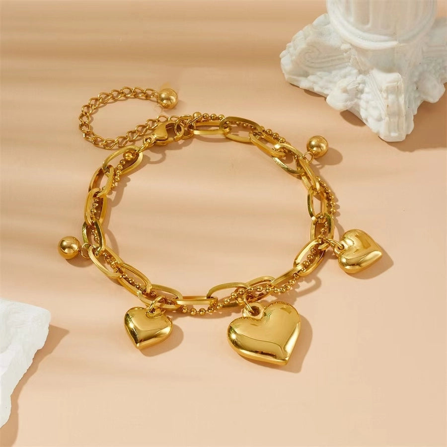 Modern Style Classic Style Heart Shape Titanium Steel 18K Gold Plated Paperclip Chain Bracelets In Bulk Stainless Steel Bracelets