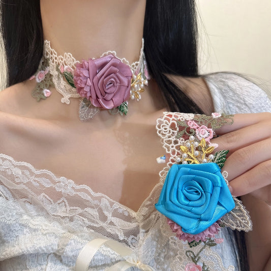 Elegant Sweet Flower Alloy Cloth Lace  Choker