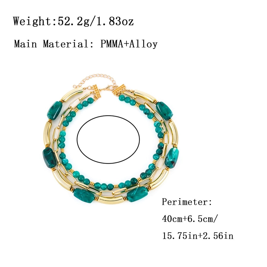 Retro Geometric Arylic Alloy Beaded Chain Paperclip Chain Layered Necklaces