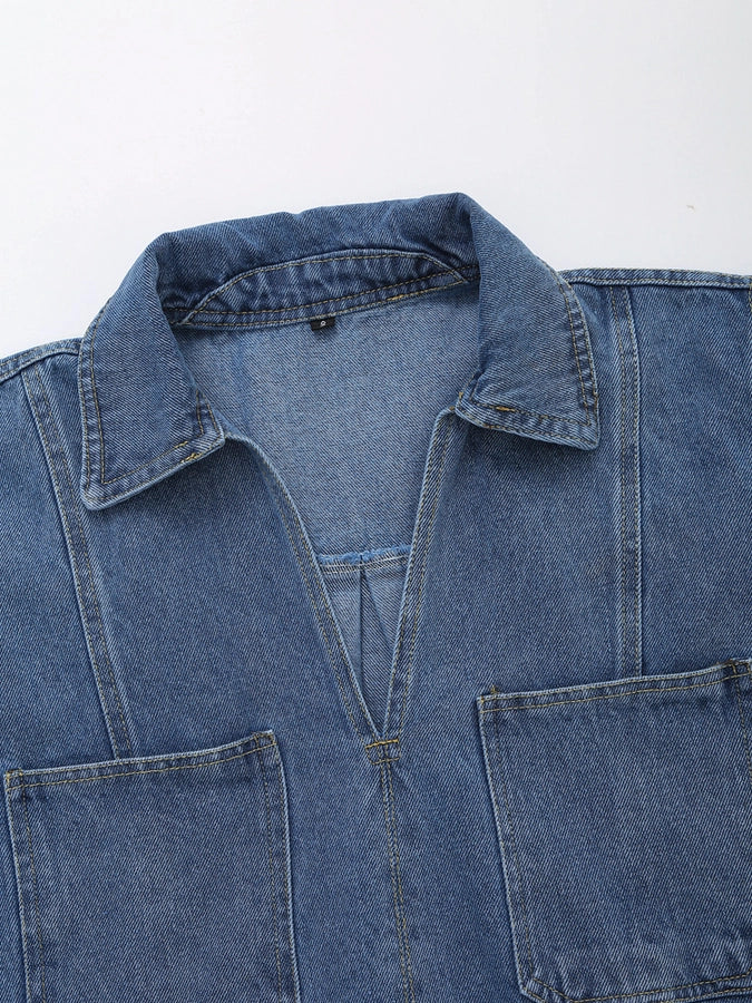Daily Women's Simple Style Classic Style Solid Color Denim Pocket Skirt Sets Skirt Sets