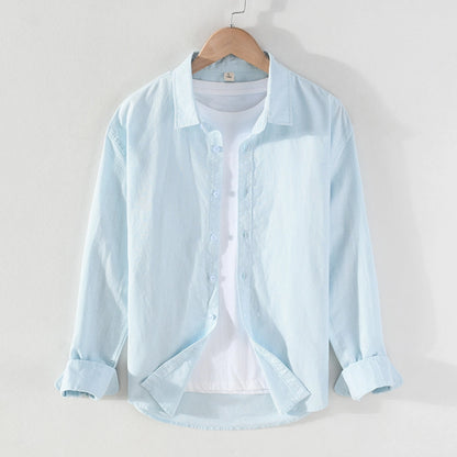 Men's Solid Color Casual Business Shirt Collar Long Sleeve Slim Men's Tops