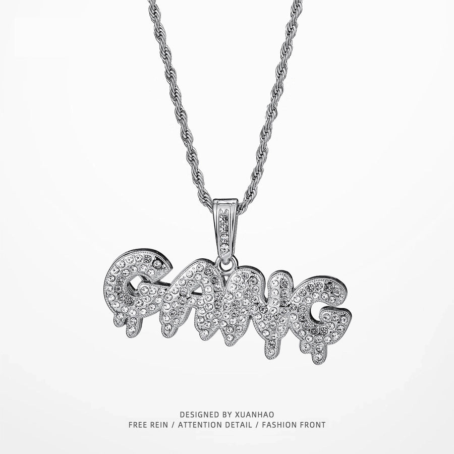 Hip-Hop Letter Rhinestones Alloy Twisted Rope Chain Pendant Necklaces