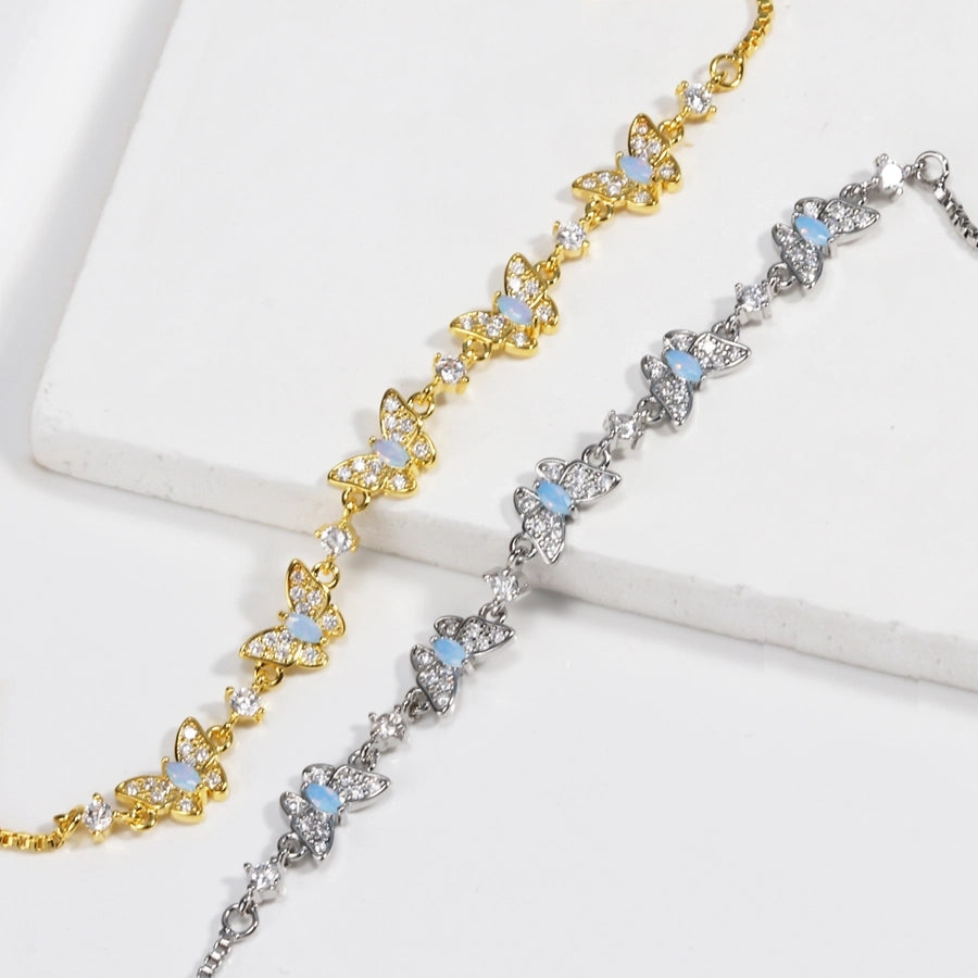 Jewelry Cute Sweet Simple Style Butterfly Copper Zircon 18K Gold Plated White Gold Plated Bracelets