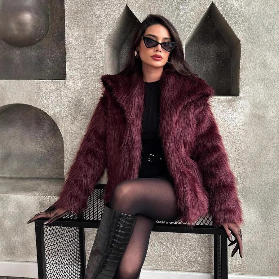 Women's Elegant Solid Color Coat Faux Fur Coat