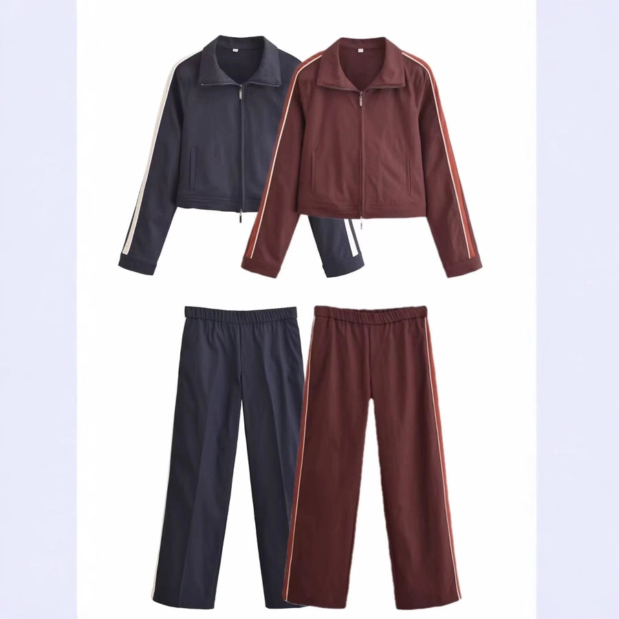 Daily Women's Casual Stripe Spandex Polyester Zipper Pants Sets Pants Sets