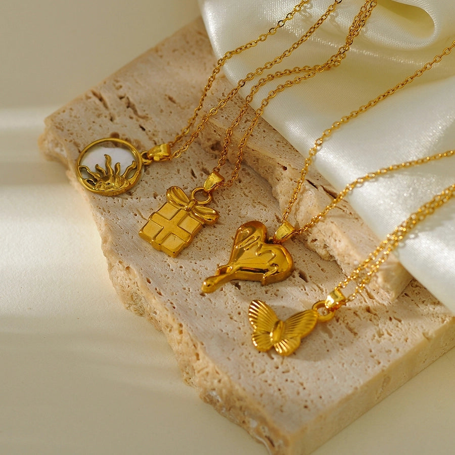 Jewelry Elegant Glam Luxurious Heart Shape Butterfly 304 Stainless Steel Necklace