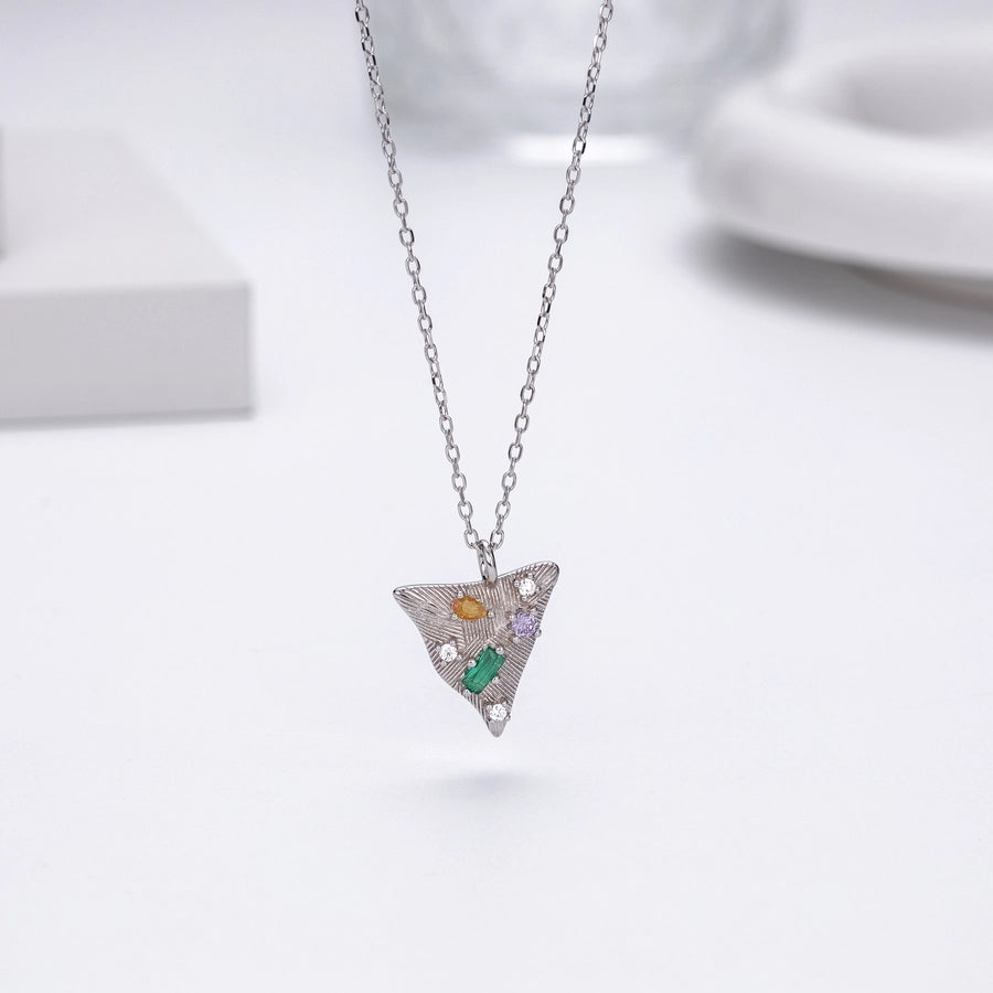 925 Sterling Silver Rack Plated Plated Long-Lasting Plated Zircon cable chain Inlay Triangle Pendant Necklace