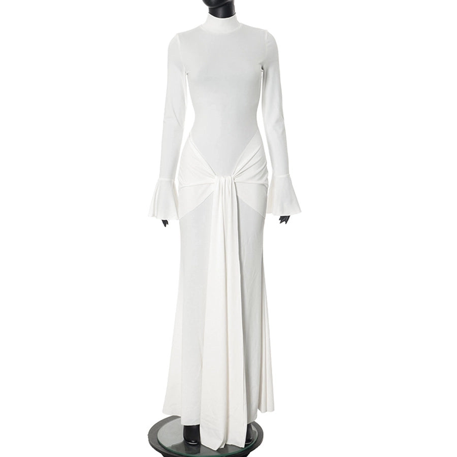 Women's Sheath Dress Streetwear Turtleneck Ribbon Long Sleeve Solid Color Maxi Long Dress Holiday