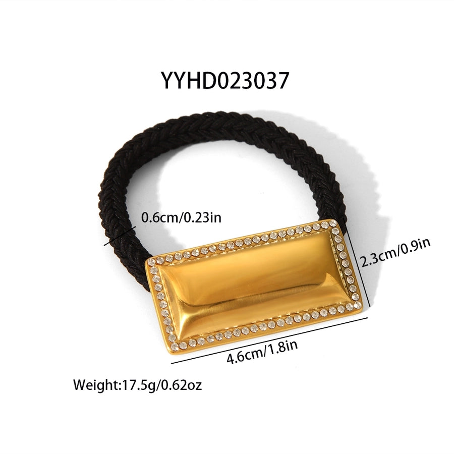 Women's Chinoiserie Japanese Style Streetwear Rectangle 304 Stainless Steel Elastic Band Polishing Plating Hair Tie