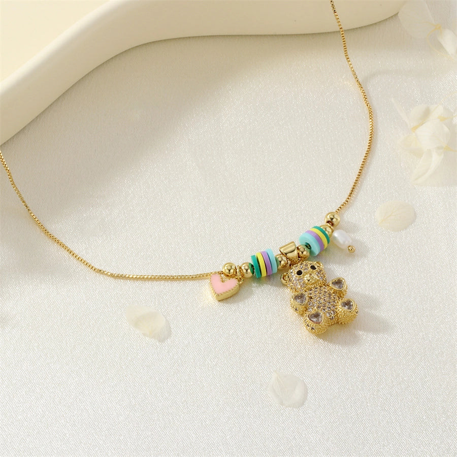 Jewelry Cute little bear Copper Zircon Inlay Pendant Necklace