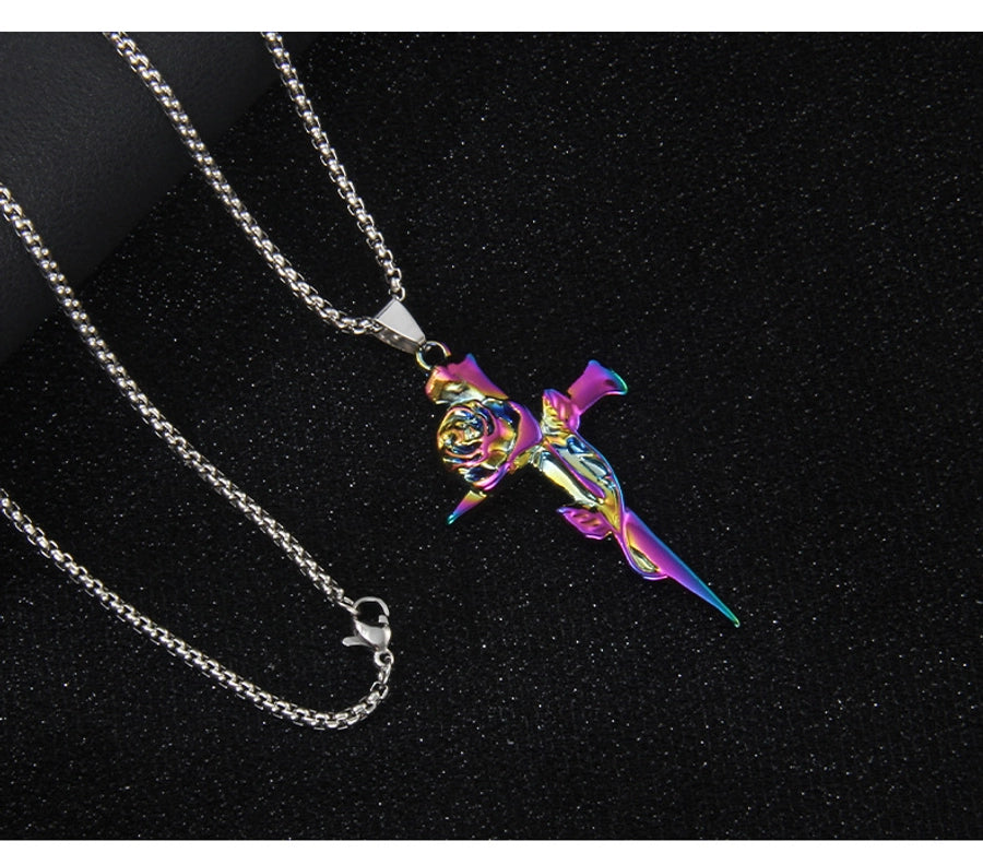Hip-Hop Cross Rose Alloy Unisex Pendant Necklace