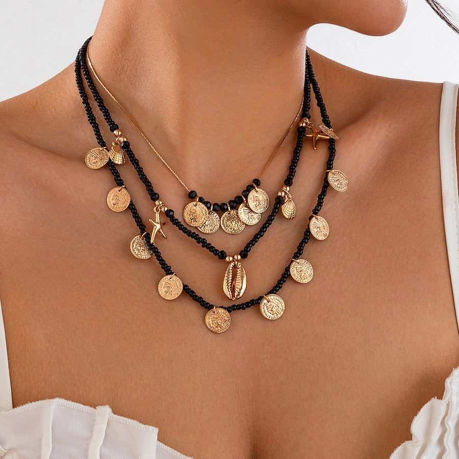 Vacation Pastoral Geometric Alloy Seed Bead Beaded Chain Layered Necklaces