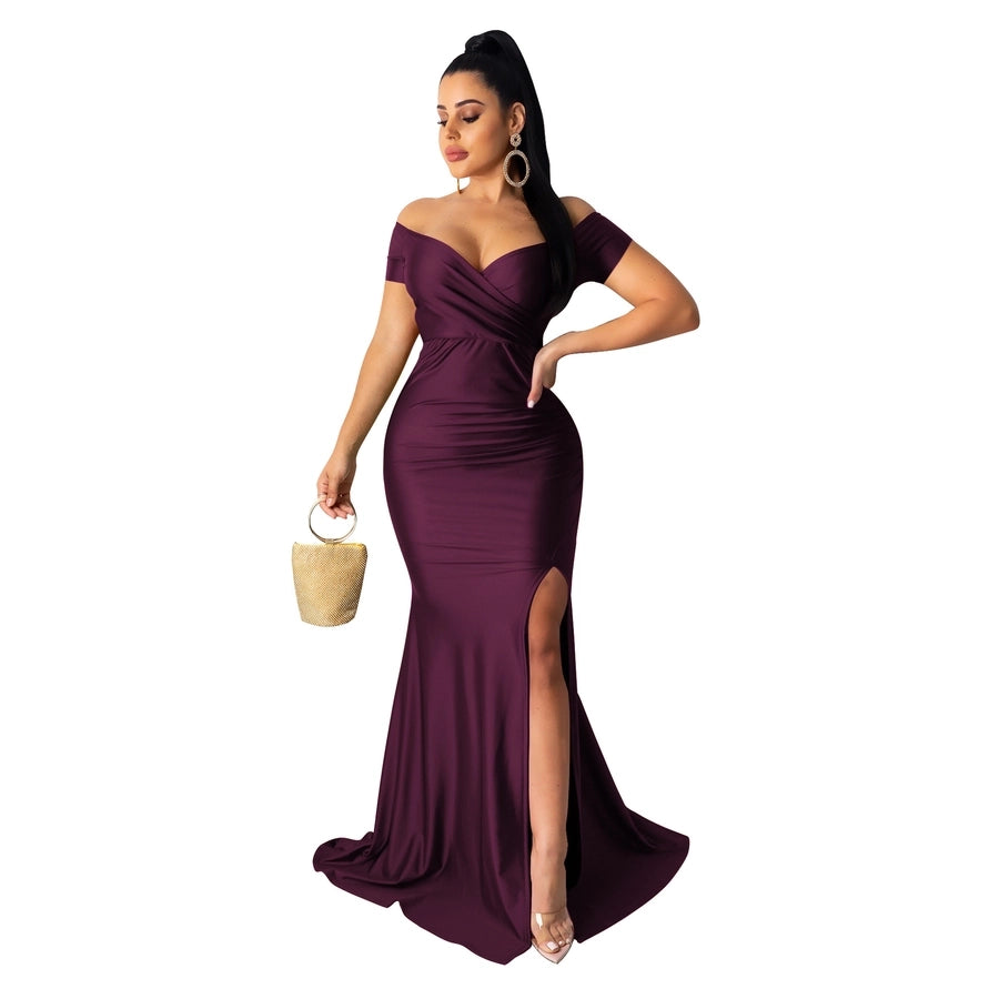 women's party dress elegant v neck short sleeve solid color maxi long dress evening party