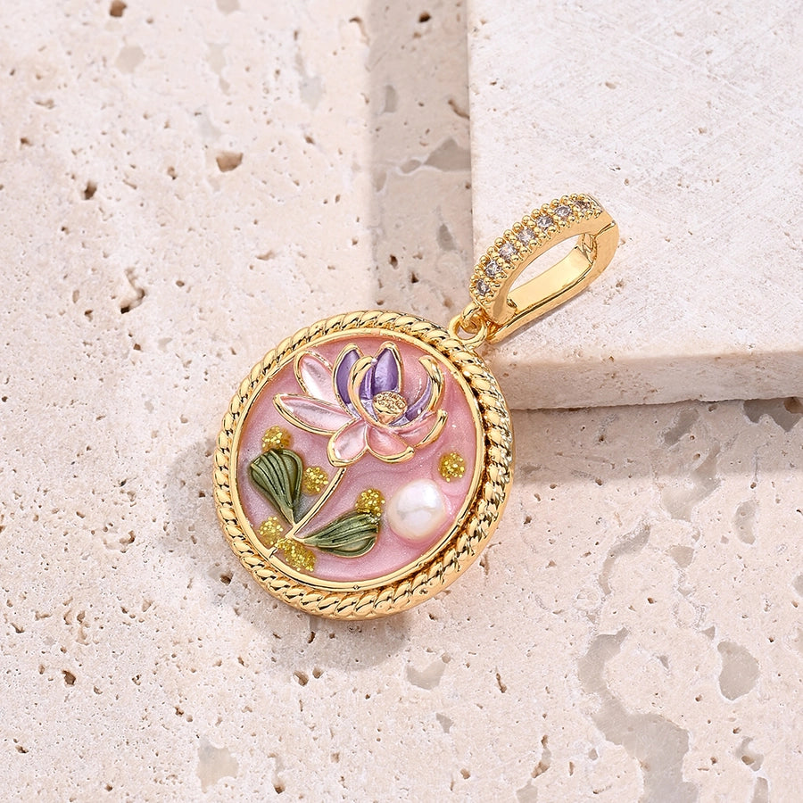 1 Piece 22.5x18mm 23x21.5mm 24x22mm 6.5x4.2mm Freshwater Pearl Copper Zircon 18K Gold Plated Round Flower Lotus Polished Pendant Jewelry Buckle Jewelry Accessories