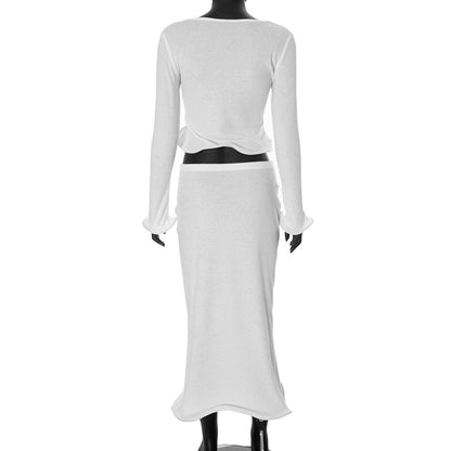 Daily Women's Streetwear Solid Color Spandex Polyester Skirt Sets Skirt Sets