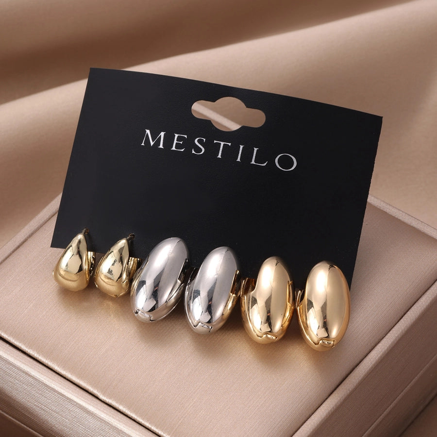 3 Pairs Simple Style Solid Color Alloy Earrings
