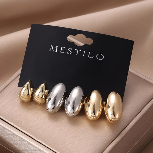3 Pairs Simple Style Solid Color Alloy Earrings