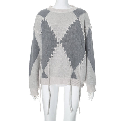Women's Sweater Long Sleeve Sweaters & Cardigans Tie Streetwear Plaid