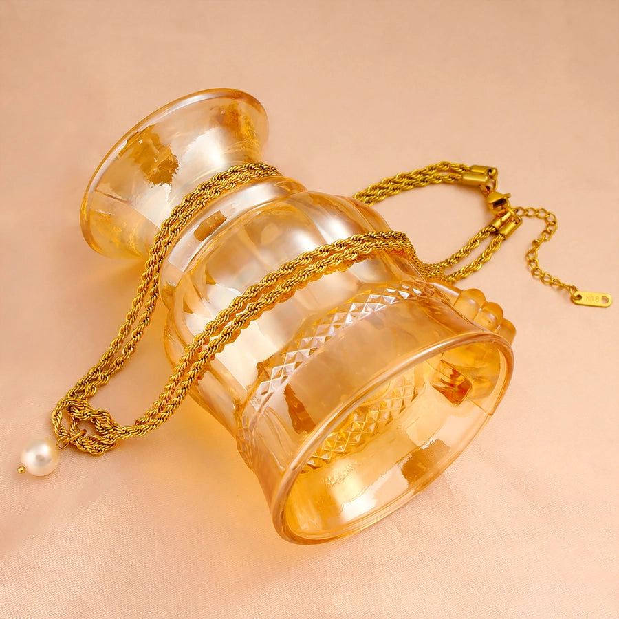 Jewelry Elegant Simple Style Twist 304 Stainless Steel Pearl 18K Gold Plated Plating Inlay Double Layer Necklaces