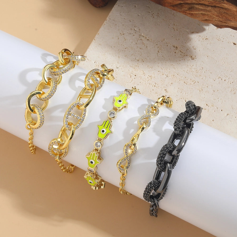 Jewelry Elegant Simple Style Commute Devil's Eye  Copper Zircon 14K Gold Plated Bracelets