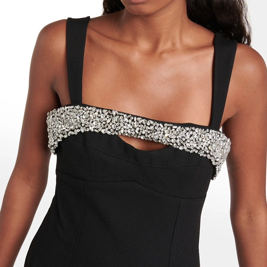 Women's Party Dress Elegant Boat Neck Diamond Sleeveless Solid Color Above Knee Cocktail Party