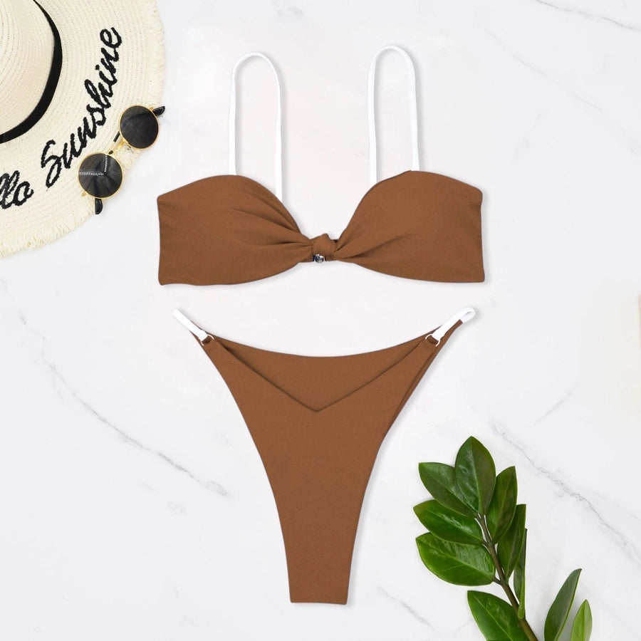 Women's Solid Color 2 Pieces Set Bikinis Swimwear