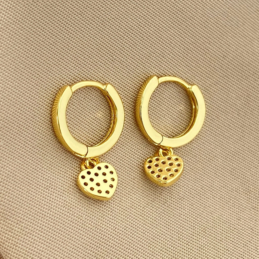 1 Pair Sweet Heart Shape Inlay Brass Zircon Drop Earrings