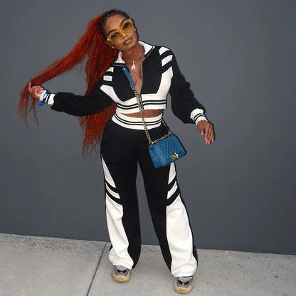 Daily Women's Streetwear Color Block Spandex Polyester Twilled Satin Pants Sets Pants Sets
