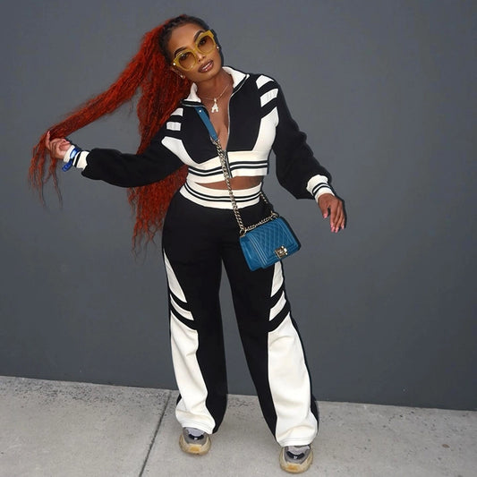 Daily Women's Streetwear Color Block Spandex Polyester Twilled Satin Pants Sets Pants Sets