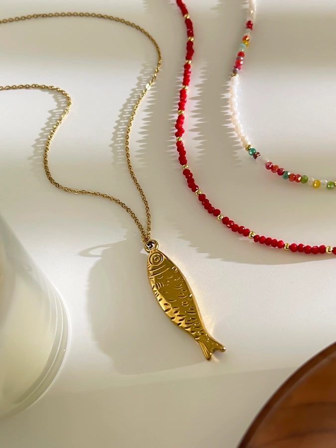Casual Vintage Style Fish 18K Gold Plated 316L Stainless Steel  Arylic Beaded Chain Beaded Necklaces
