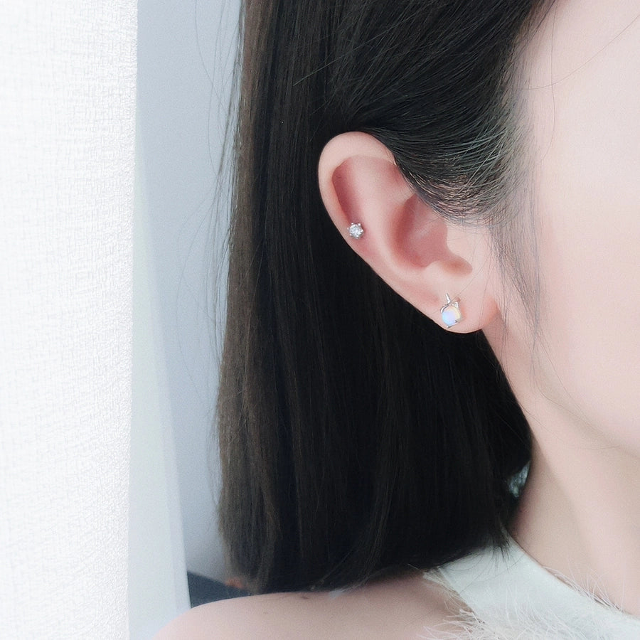 s925 Sterling Silver Rainbow  Moonstone stud earrings elegant niche cute jewelry small asymmetric earrings for women