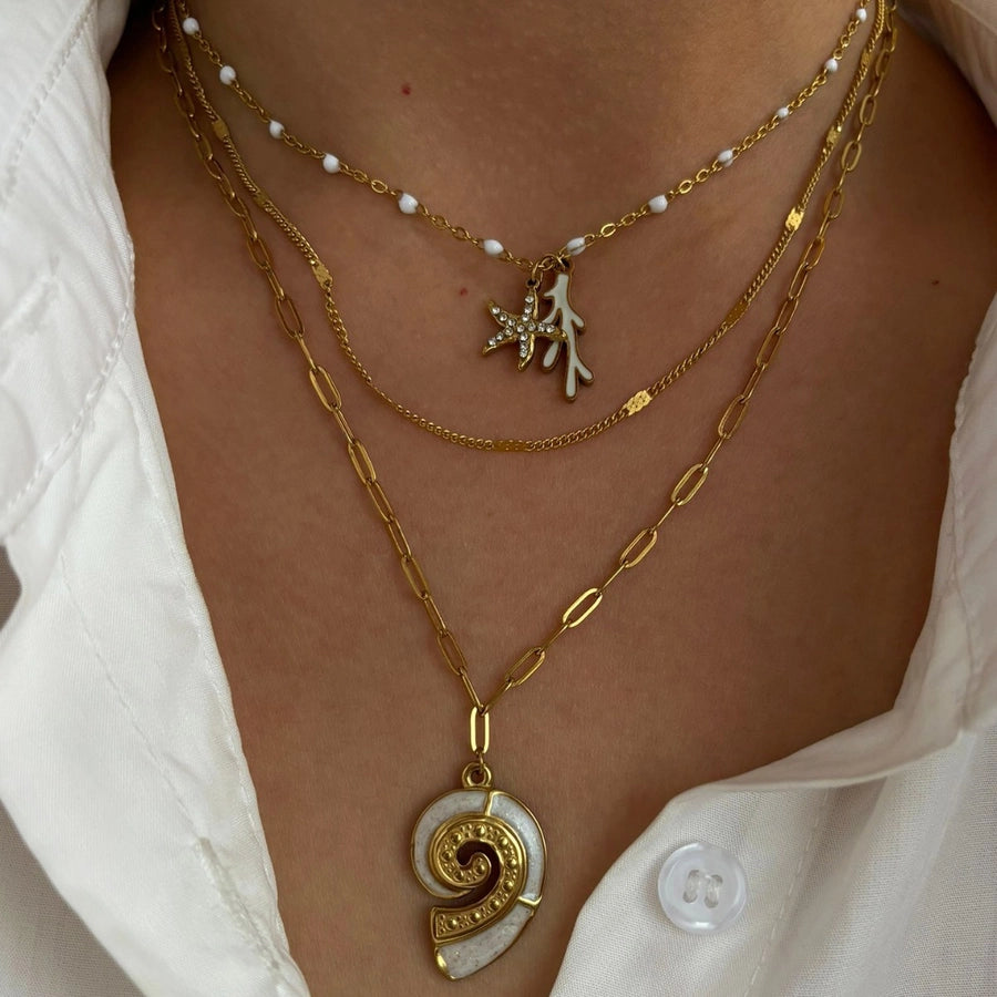 Jewelry Marine Style Beach Starfish Conch 316L Stainless Steel  18K Gold Plated Pendant Necklace