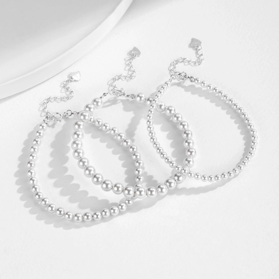 925 Sterling Silver Artificial Pearl Beaded Chain Bracelets IG Style Elegant Lady