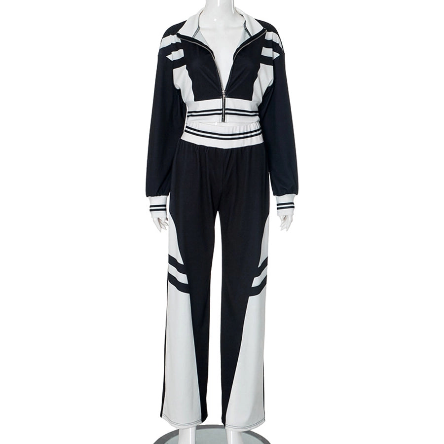 Daily Women's Streetwear Color Block Spandex Polyester Twilled Satin Pants Sets Pants Sets
