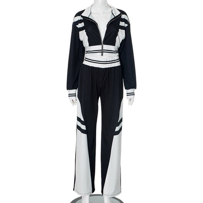 Daily Women's Streetwear Color Block Spandex Polyester Twilled Satin Pants Sets Pants Sets