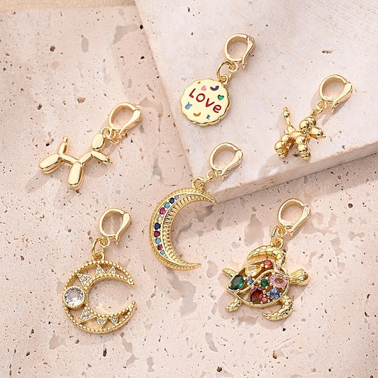 1 Pc/Package 14x14mm 18x14mm 21x21mm 5.5x4mm Copper Zircon 18K Gold Plated Tortoise Dog Moon Polished Pendant Jewelry Accessories