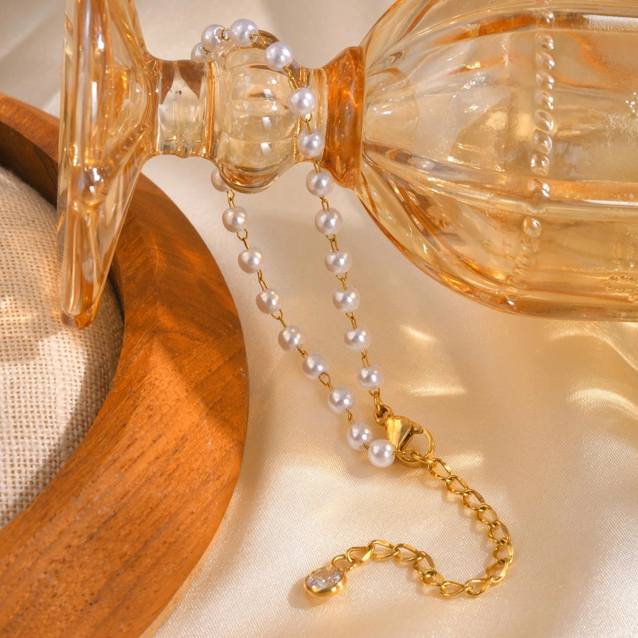 IG Style Geometric 18K Gold Plated Artificial Pearl Copper Beaded Chain Beaded Bracelets