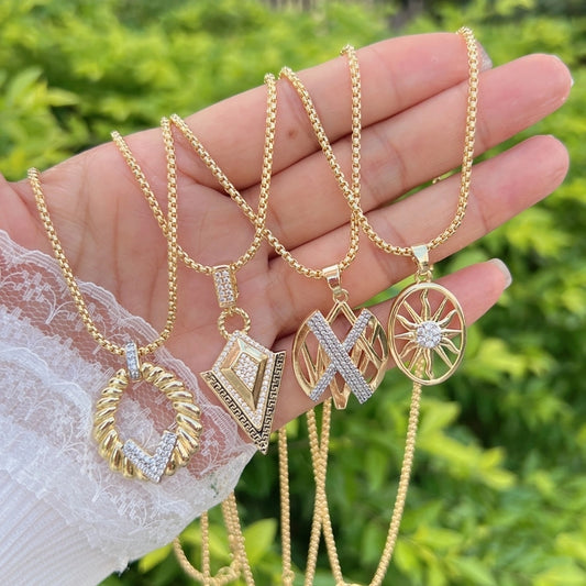 Jewelry IG Style Geometric Sun Copper Zircon 18K Gold Plated Plating Inlay Pendant Necklace