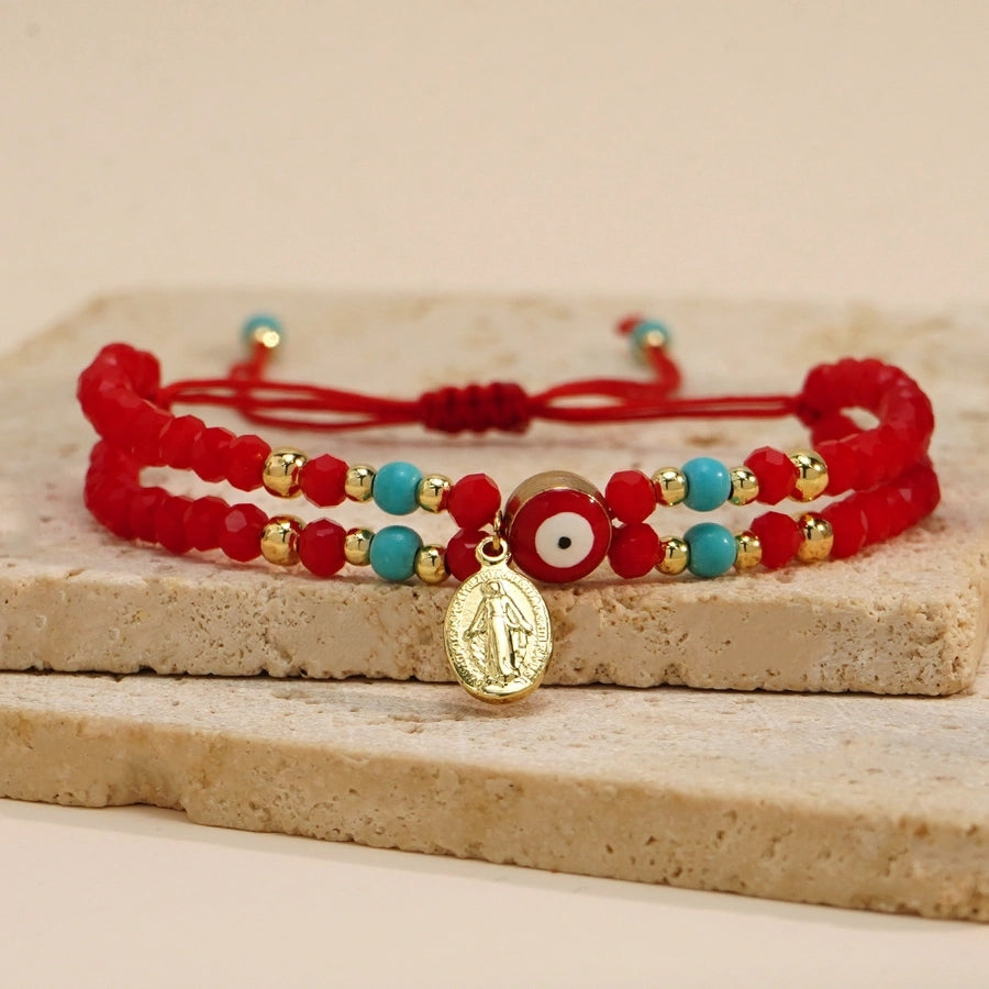 Casual Simple Style Human Eye Artificial Crystal Seed Bead rope Woven Chain Beaded Bracelets