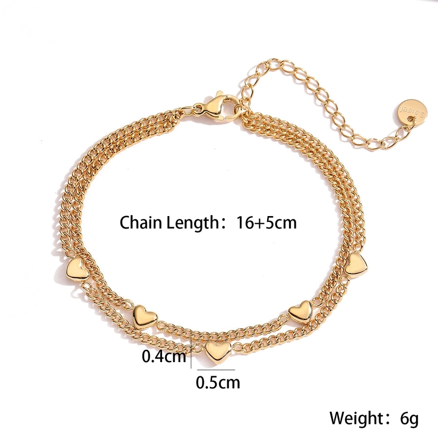 Simple Style Heart Shape 304 Stainless Steel O-shaped chain Bracelets In Bulk Stainless Steel Bracelets