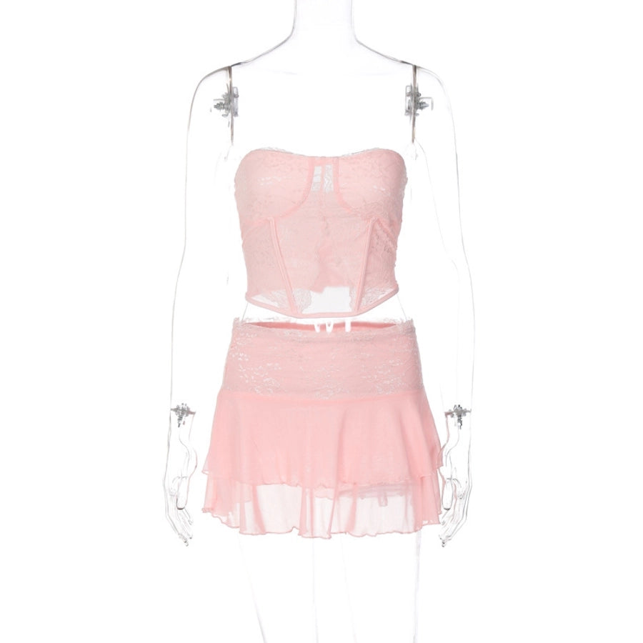 Swimming Pool Beach Women's Vacation Sexy Solid Color Spandex Polyester Lace Skirt Sets Skirt Sets