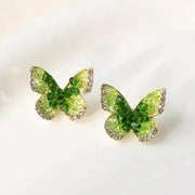 Silver Needle: Green Crystal Butterfly Studs