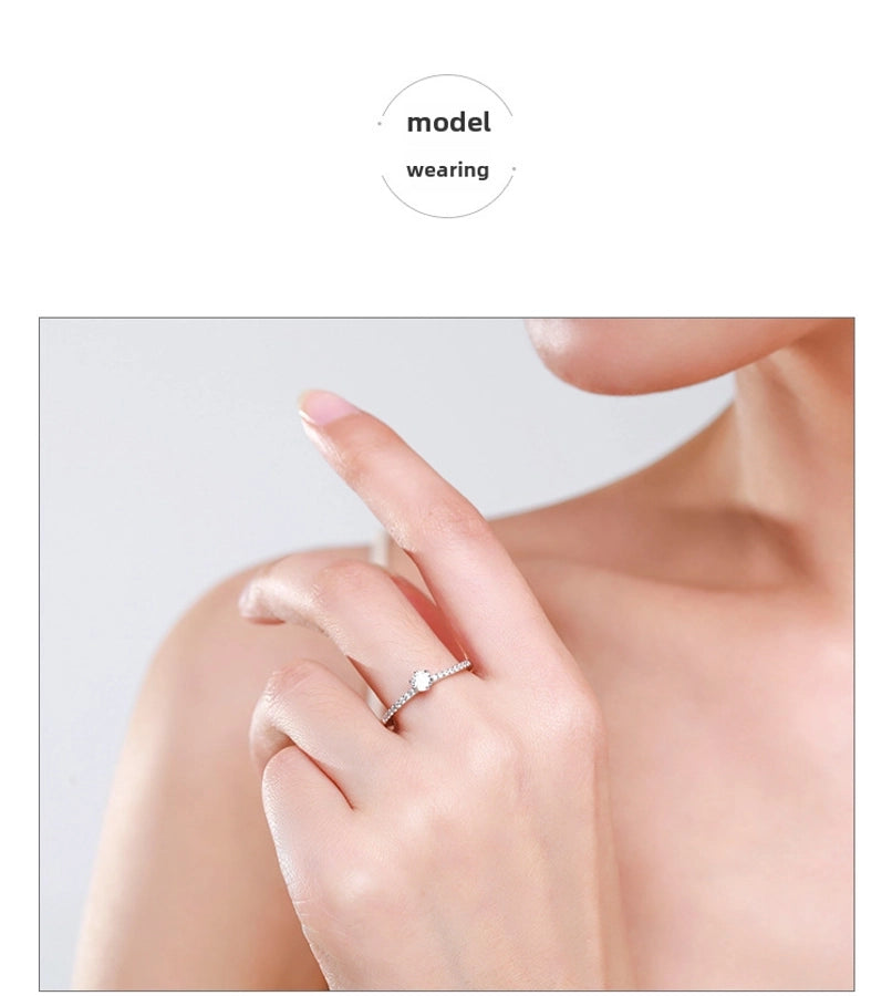 s925 Sterling Silver Ring Women's Korean Jewelry Simple Single Diamond Micro-inlaid Ring Small Fresh Closed Ring Live Explosions