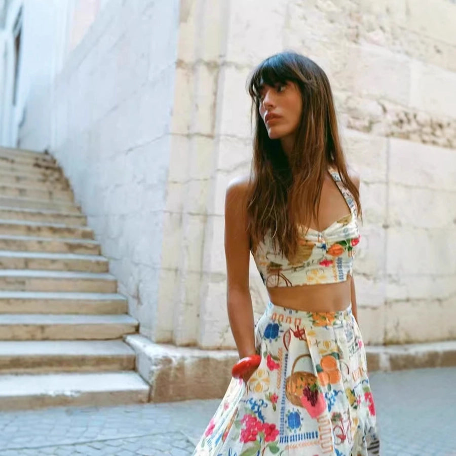 Holiday Women's Vacation Simple Style Color Block Linen Cotton and Linen Polyester Skirt Sets Skirt Sets