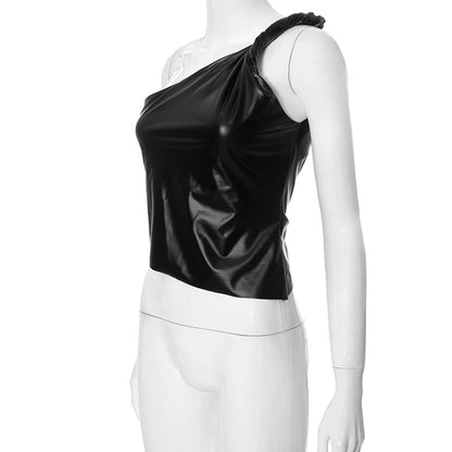 Women's Leather Jacket Tank Tops Backless Streetwear Solid Color